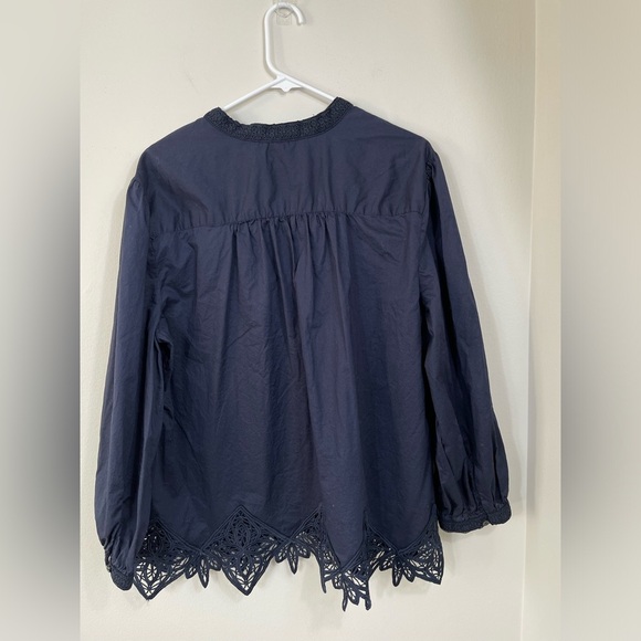 Chico's Elegant Blue Navy Women's Lace Trim Top Blouse Cotton Casual Career Sz 4 - Picture 9 of 16
